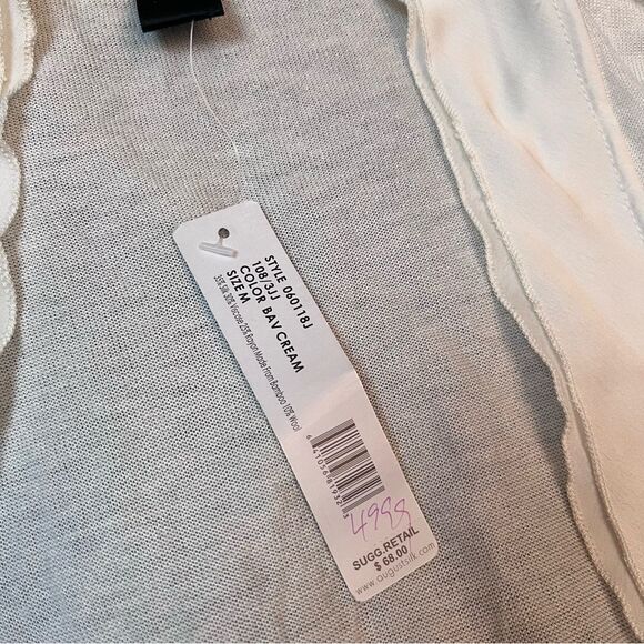 August Silk Wool Silk Cream Open Front Cardigan Sweater Size M NWT - Picture 3 of 6